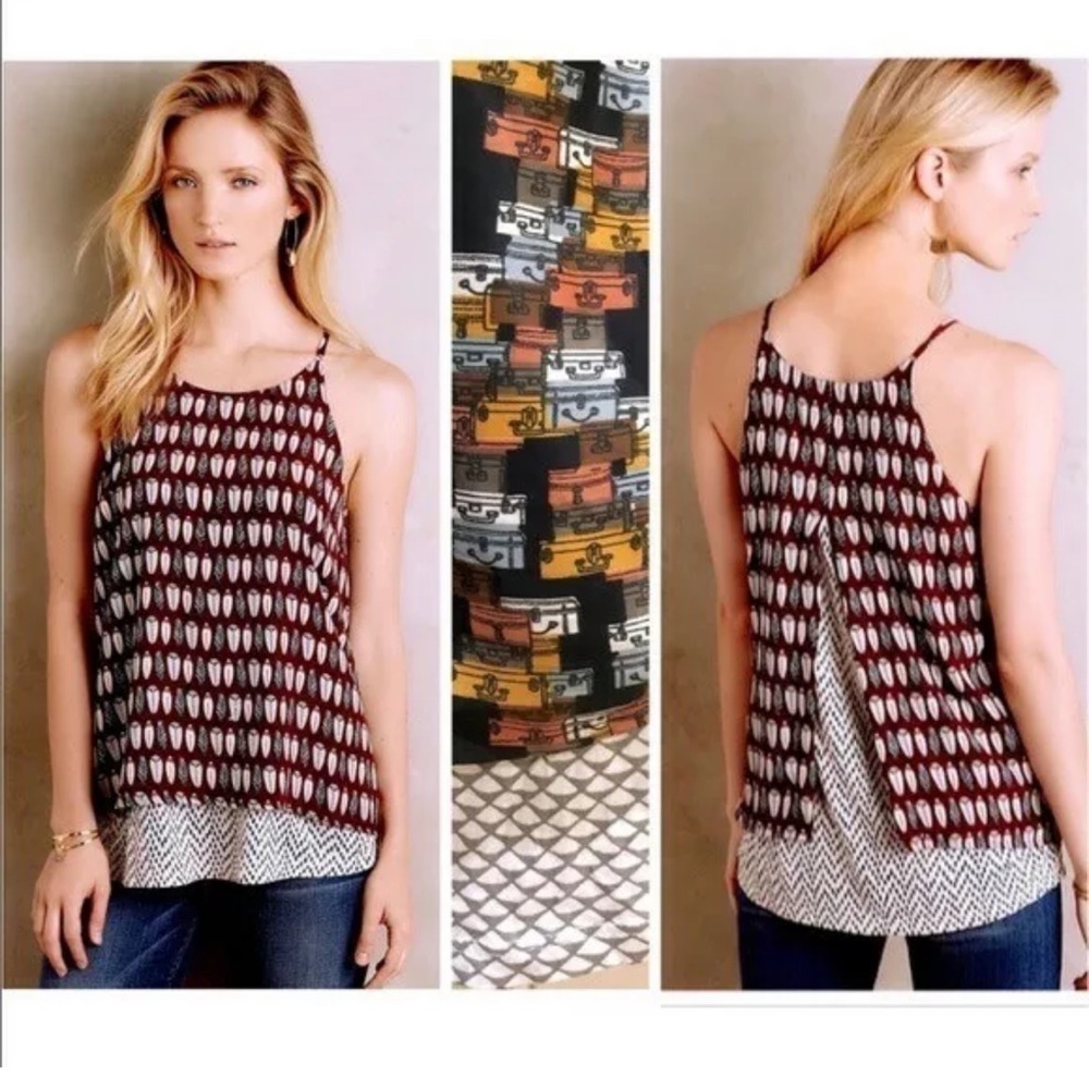 PORRIDGE Anthropologie Fun Vintage Luggage Print Top P/A31/3